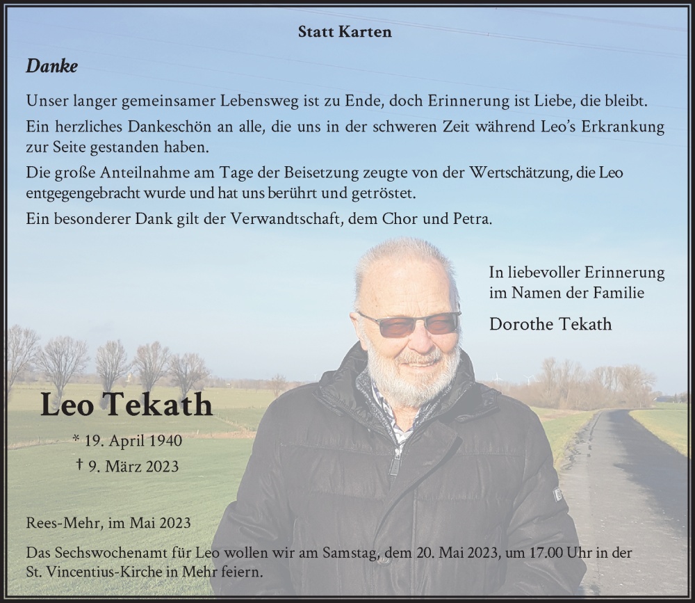  Traueranzeige für Leo Tekath vom 06.05.2023 aus Rheinische Post