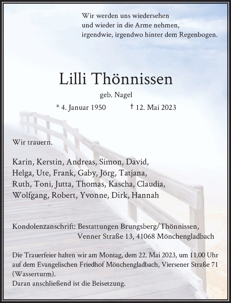  Traueranzeige für Lilli Thönnissen vom 17.05.2023 aus Rheinische Post