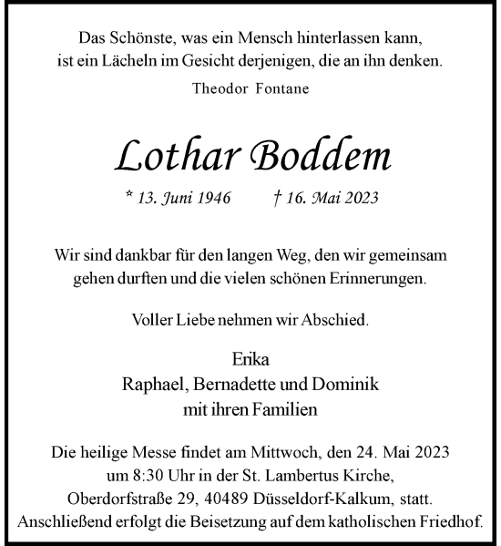 Traueranzeige von Lothar Boddem von Rheinische Post