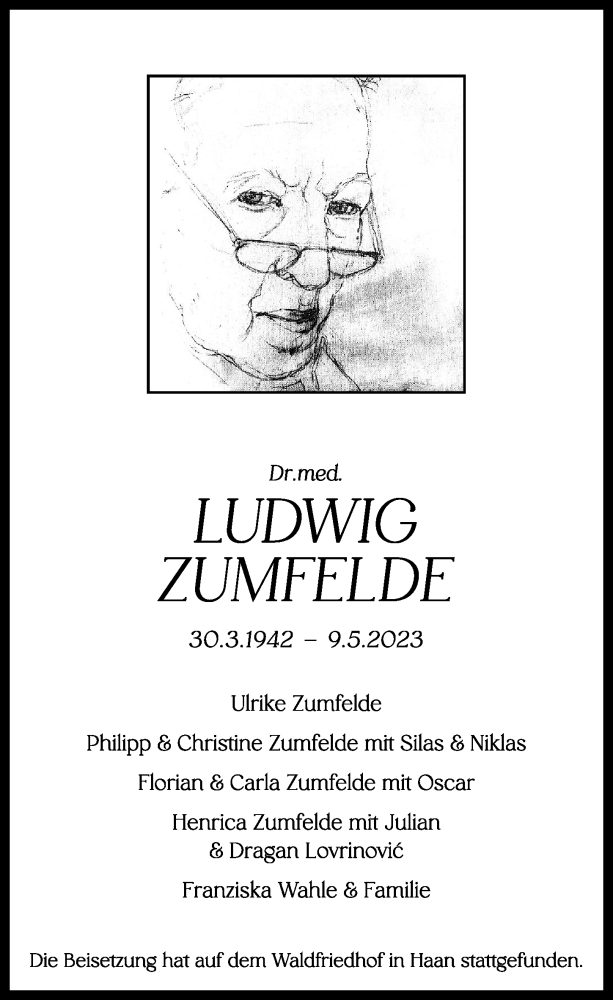 Traueranzeige für Ludwig Zumfelde vom 27.05.2023 aus Rheinische Post