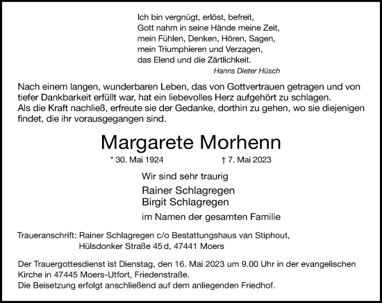 Traueranzeige von Margarete Morhenn von Rheinische Post