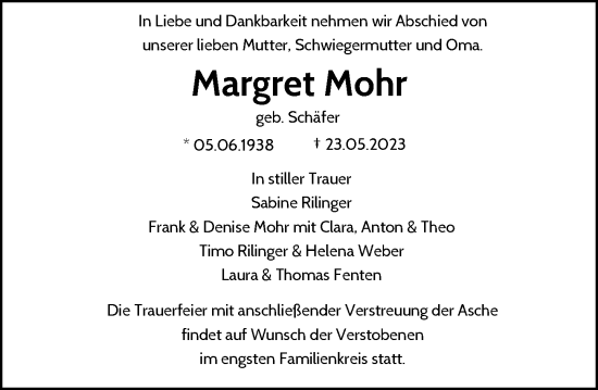 Traueranzeige von Margret Mohr von Rheinische Post