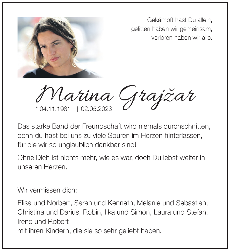  Traueranzeige für Marina Grajzar vom 06.05.2023 aus Rheinische Post