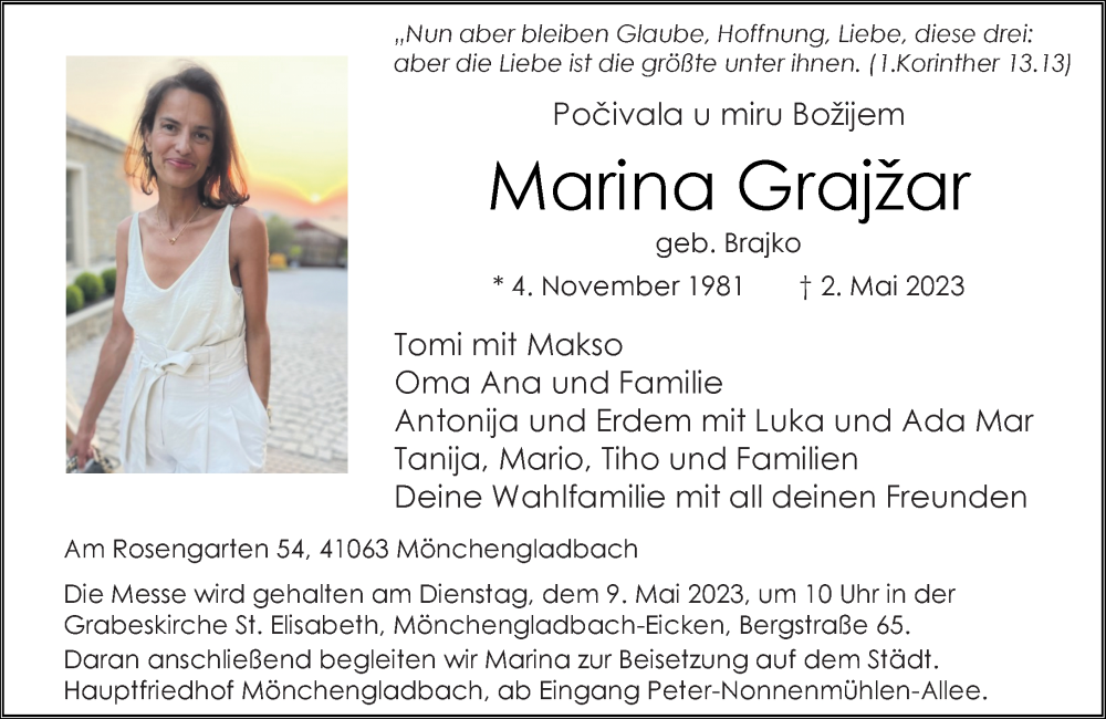  Traueranzeige für Marina Grajzar vom 06.05.2023 aus Rheinische Post