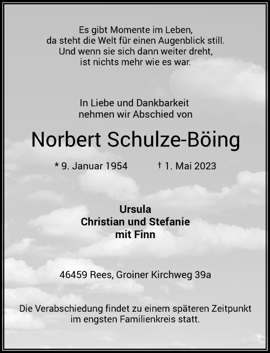 Traueranzeige von Norbert Schulze-Böing von Rheinische Post