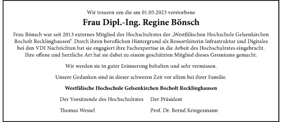 Traueranzeige von Regine Bönsch von Rheinische Post