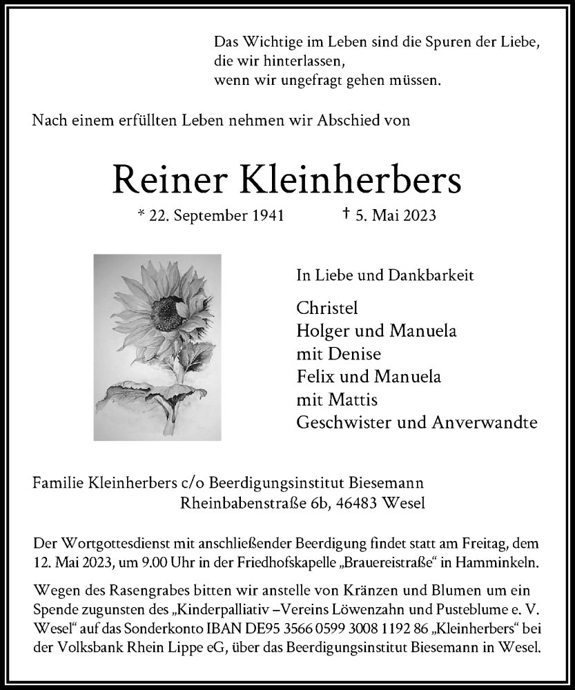  Traueranzeige für Reiner Kleinherbers vom 10.05.2023 aus Rheinische Post