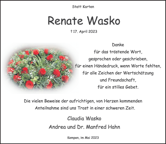Traueranzeige von Renate Wasko von Rheinische Post
