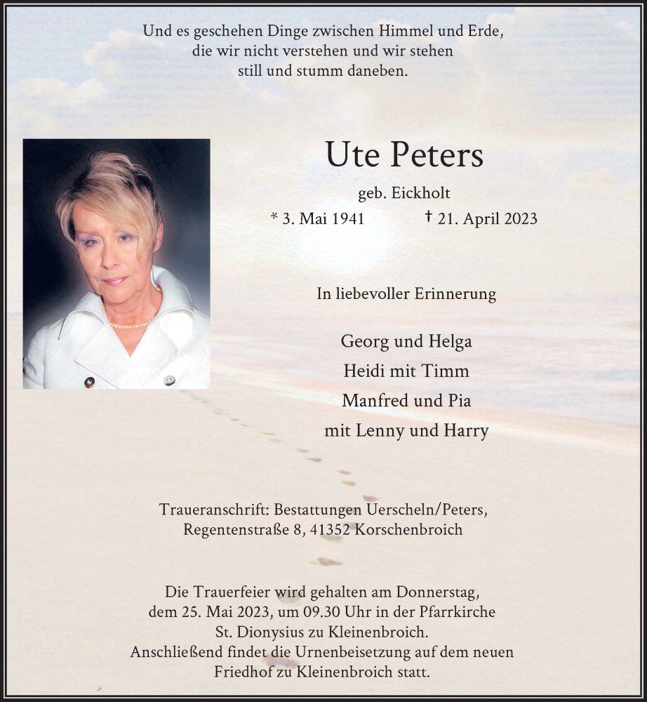  Traueranzeige für Ute Peters vom 20.05.2023 aus Rheinische Post