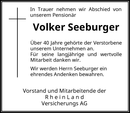 Traueranzeige von Volker Seeburger von Rheinische Post