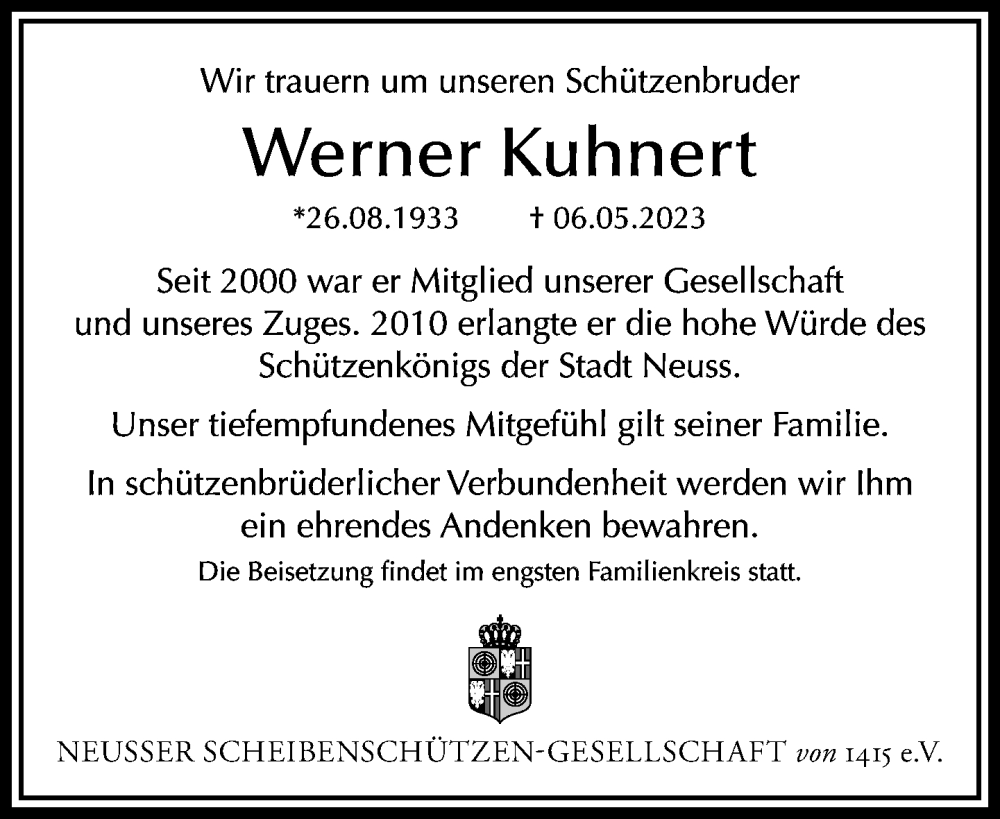  Traueranzeige für Werner Kuhnert vom 13.05.2023 aus Rheinische Post