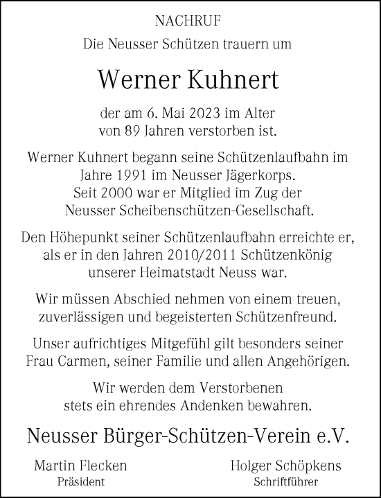 Traueranzeige von Werner Kuhnert von Rheinische Post