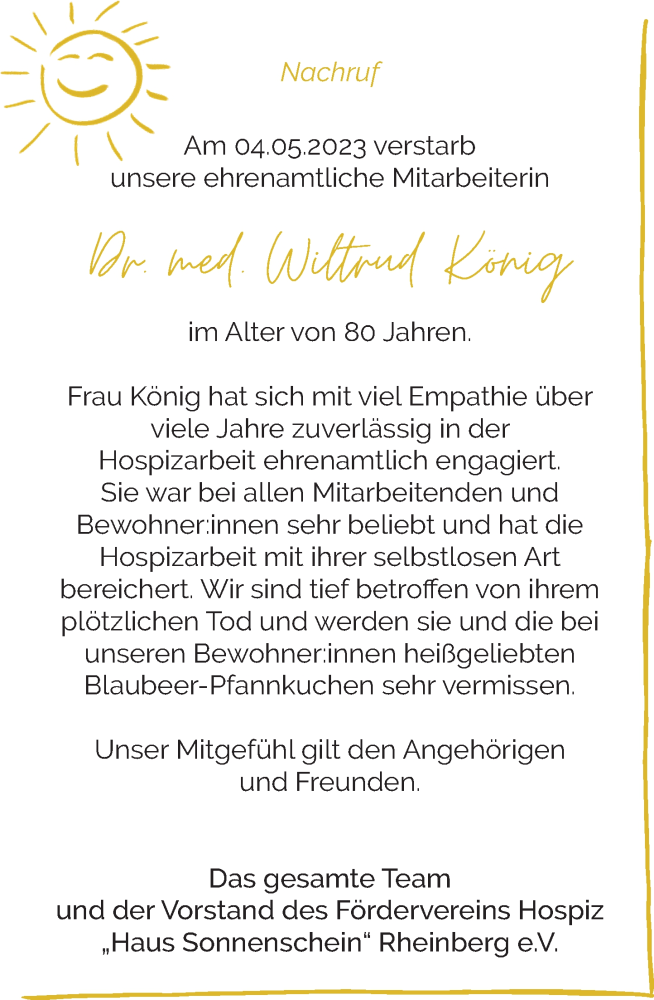  Traueranzeige für Wiltrud König vom 17.05.2023 aus Rheinische Post