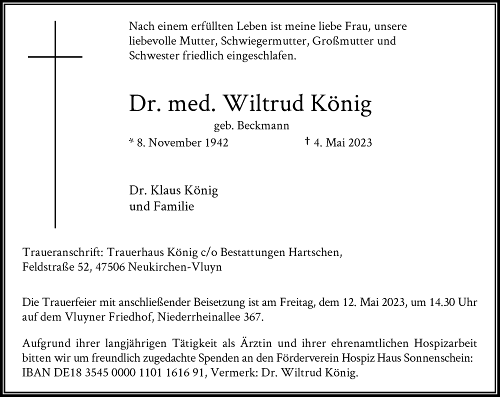 Traueranzeige für Wiltrud König vom 10.05.2023 aus Rheinische Post