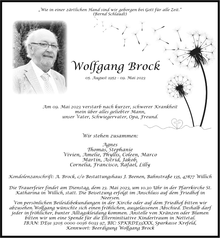  Traueranzeige für Wolfgang Brock vom 20.05.2023 aus Rheinische Post