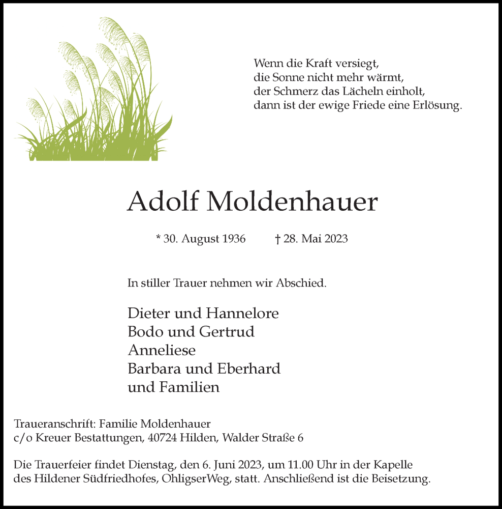  Traueranzeige für Adolf Moldenhauer vom 03.06.2023 aus Rheinische Post