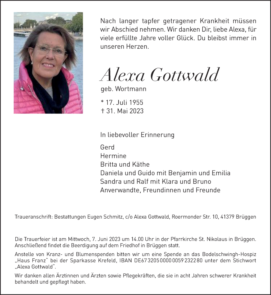  Traueranzeige für Alexa Gottwald vom 03.06.2023 aus Rheinische Post
