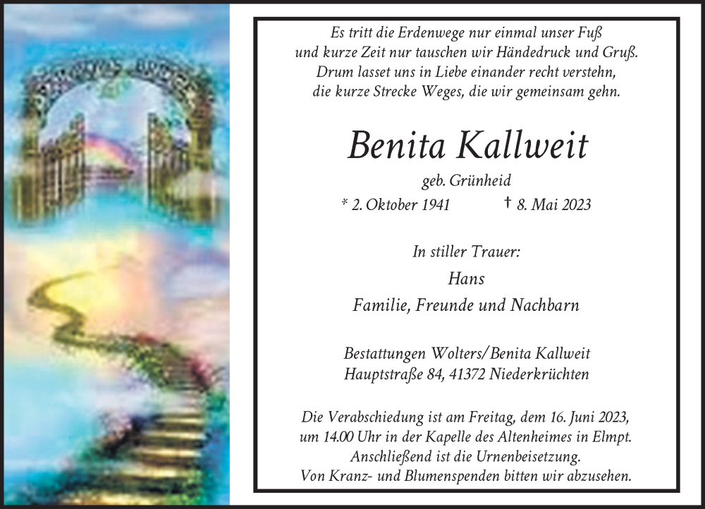  Traueranzeige für Benita Kallweit vom 10.06.2023 aus Rheinische Post