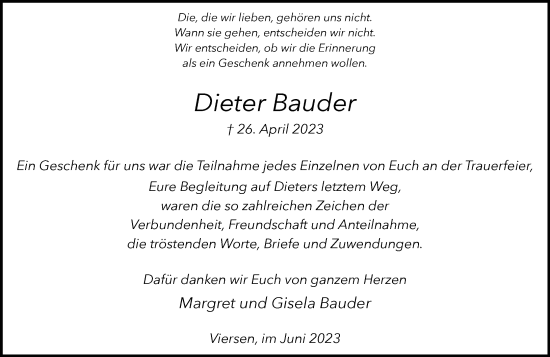 Traueranzeige von Dieter Bauder von Rheinische Post