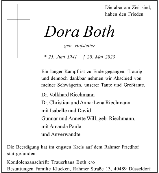 Traueranzeige von Dora Both von Rheinische Post