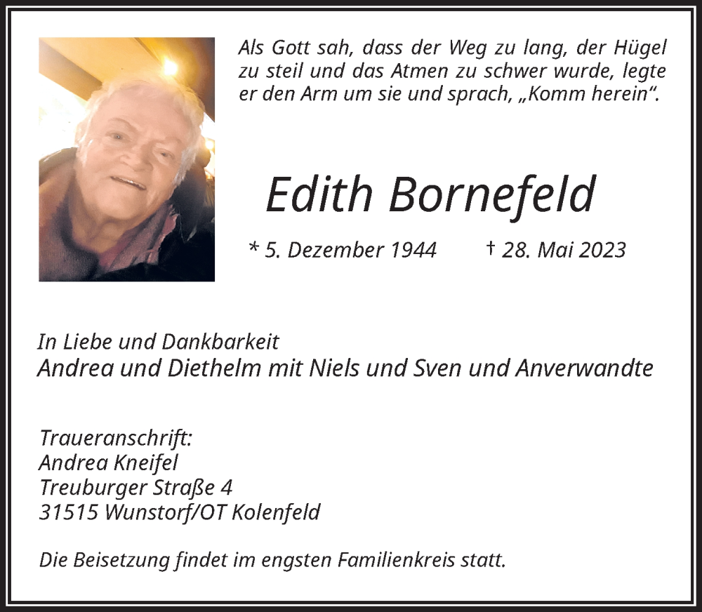  Traueranzeige für Edith Bornefeld vom 03.06.2023 aus Rheinische Post