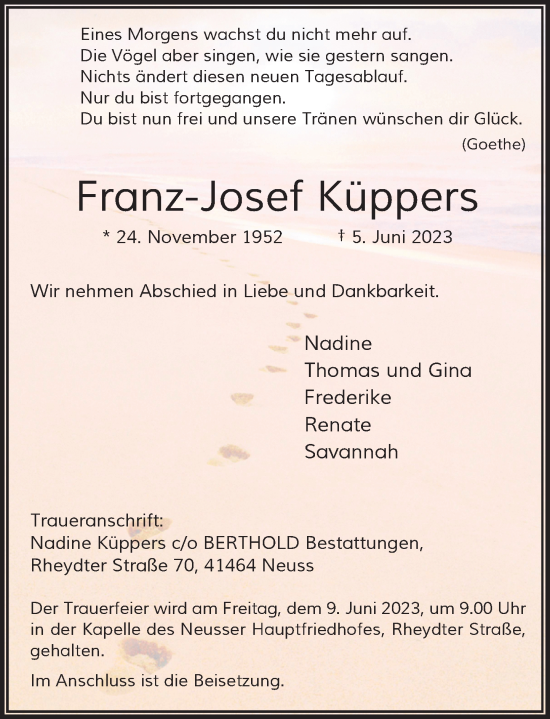 Traueranzeige von Franz-Josef Küppers von Rheinische Post