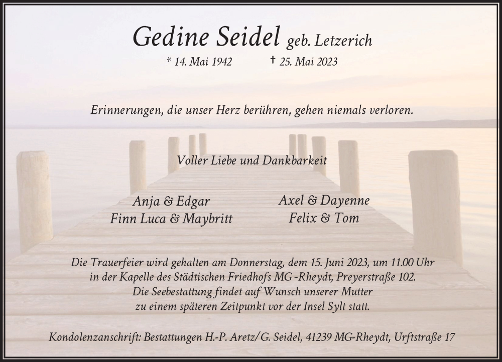  Traueranzeige für Gedine Seidel vom 03.06.2023 aus Rheinische Post