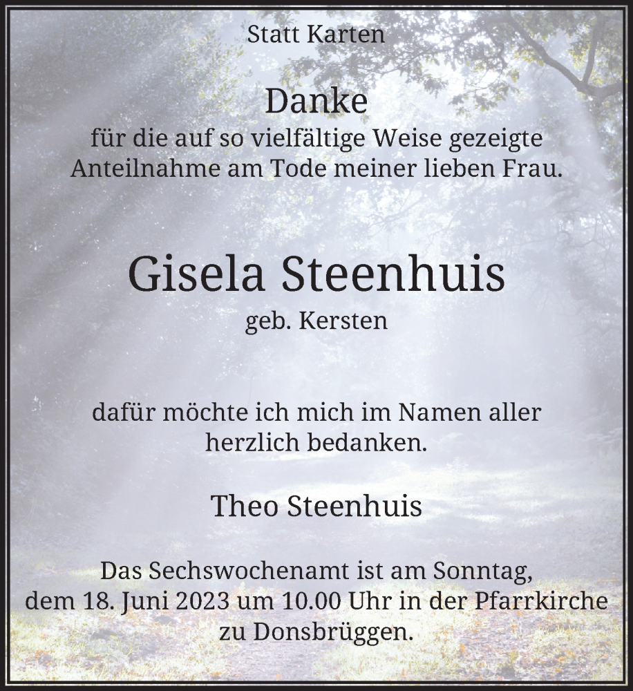  Traueranzeige für Gisela Helene Steenhuis vom 10.06.2023 aus Rheinische Post