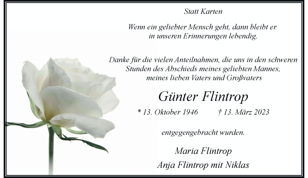  Traueranzeige für Günter Flintrop vom 03.06.2023 aus Rheinische Post