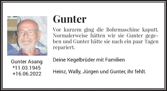 Traueranzeige von Gunter Asang von Rheinische Post