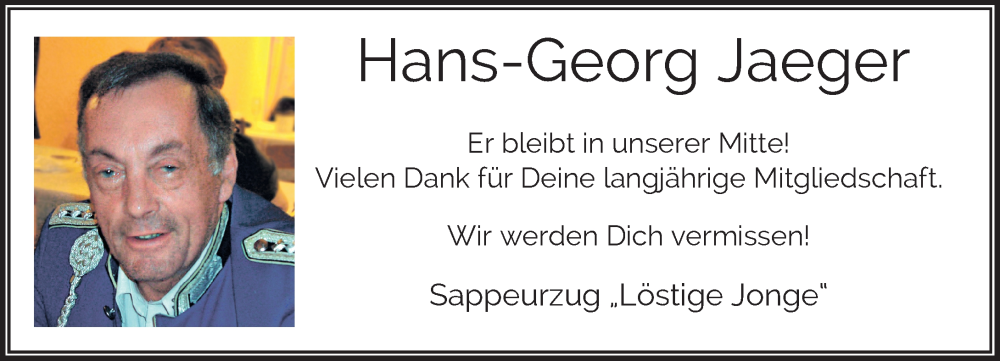  Traueranzeige für Hans-Georg Jaeger vom 08.06.2023 aus Rheinische Post