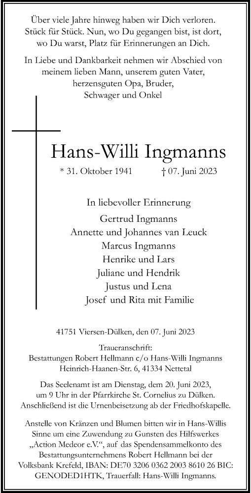 Traueranzeige von Hans-Willi Ingmanns von Rheinische Post
