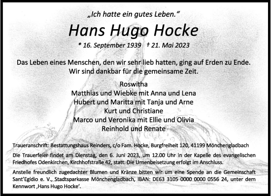 Traueranzeige von Hans Hugo Hocke von Rheinische Post