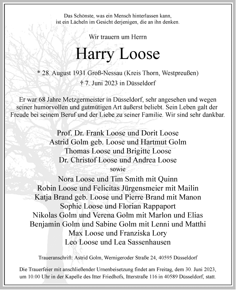  Traueranzeige für Harry Loose vom 24.06.2023 aus Rheinische Post
