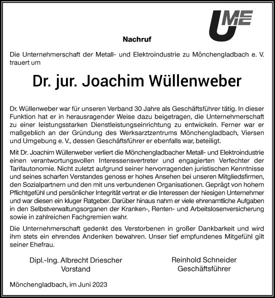 Traueranzeige von Joachim Wüllenweber von Rheinische Post