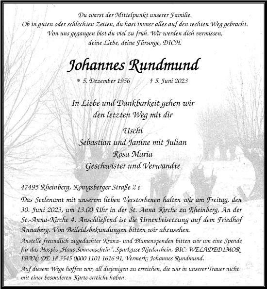 Traueranzeige von Johannes Rundmund von Rheinische Post