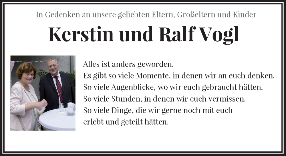  Traueranzeige für Kerstin und Ralf Vogl vom 02.06.2023 aus Rheinische Post