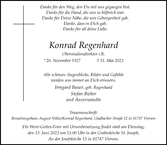 Traueranzeige von Konrad Regenhard von Rheinische Post