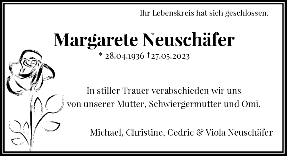  Traueranzeige für Margarete Neuschäfer vom 03.06.2023 aus Rheinische Post