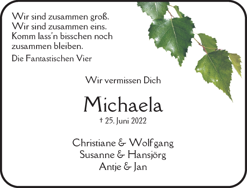  Traueranzeige für Michaela Wankum vom 24.06.2023 aus Rheinische Post