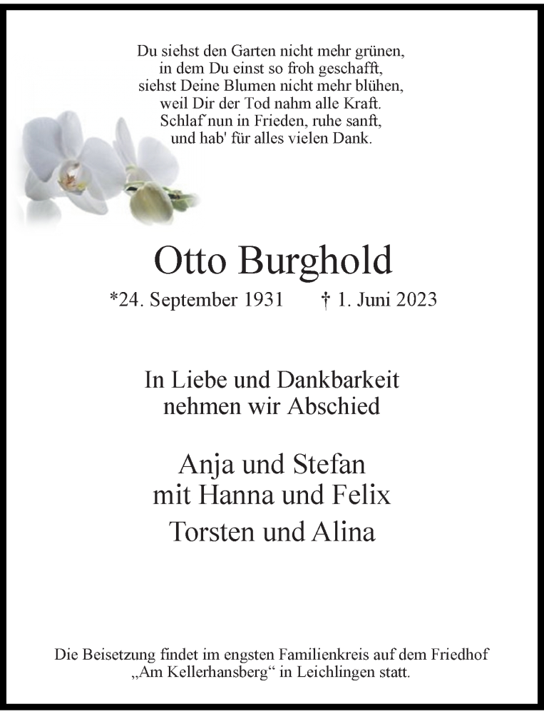  Traueranzeige für Otto Burghold vom 03.06.2023 aus Rheinische Post
