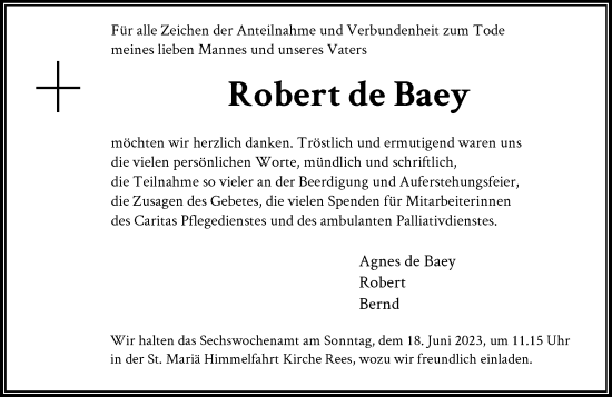 Traueranzeige von Robert de Baey von Rheinische Post