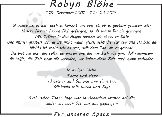 Traueranzeige von Robyn Blöhe von Rheinische Post