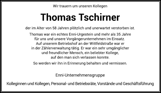 Traueranzeige von Thomas Tschirner von Rheinische Post