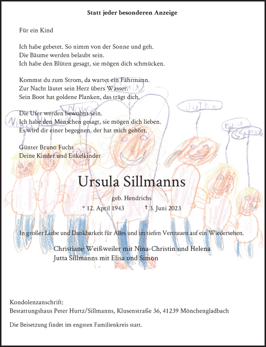 Traueranzeige von Ursula Sillmanns von Rheinische Post