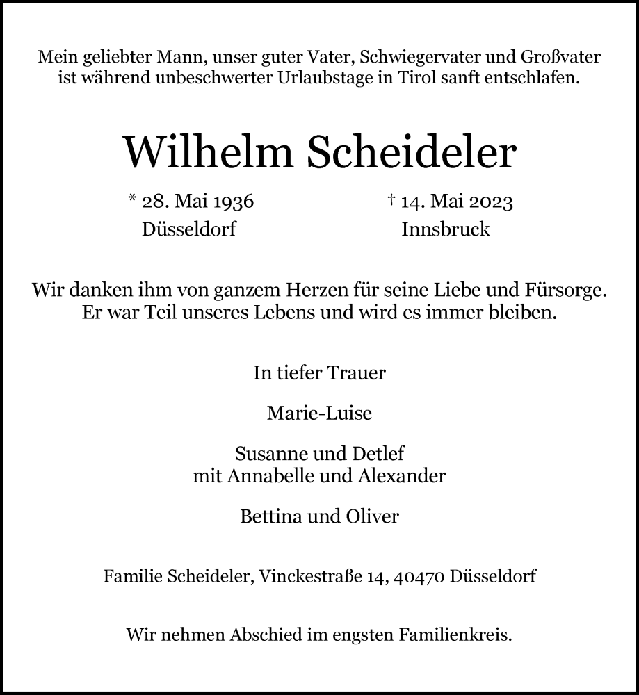  Traueranzeige für Wilhelm Scheideler vom 03.06.2023 aus Rheinische Post