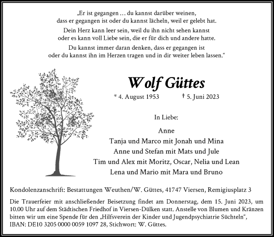 Traueranzeige von Wolf Güttes von Rheinische Post
