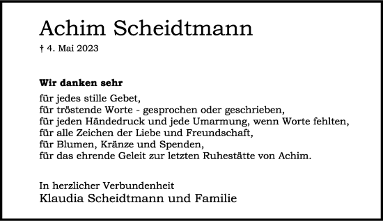 Todesanzeige von Achim Scheidtmann von Rheinische Post