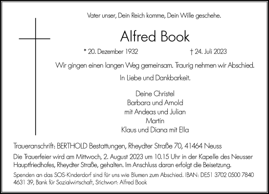 Traueranzeige von Alfred Book von Rheinische Post