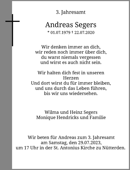 Traueranzeige von Andreas Segers von Rheinische Post